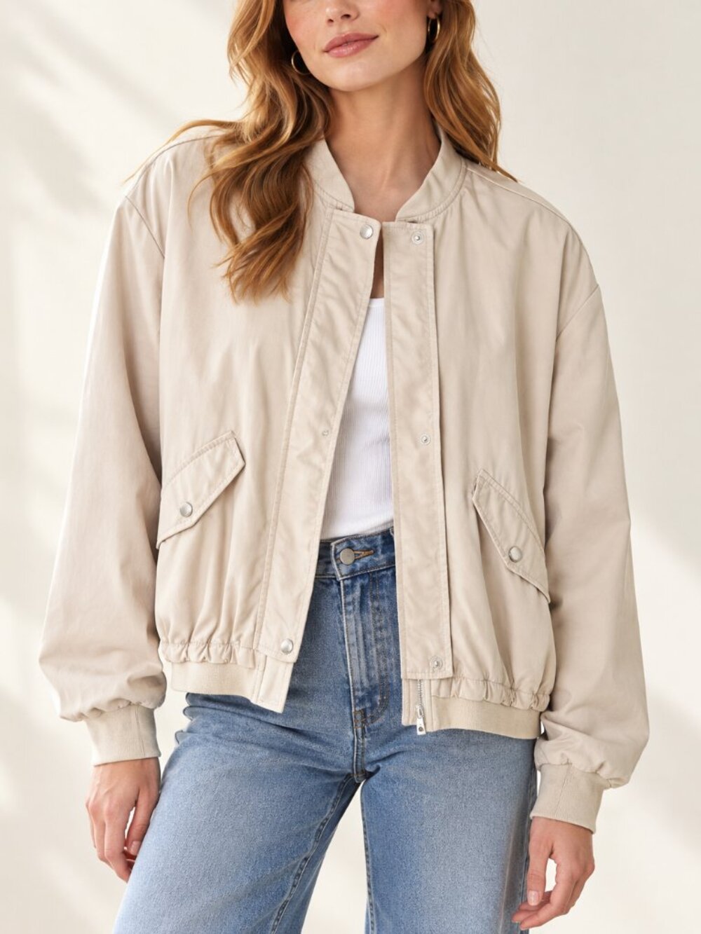 NWOT Garcia Beige Bomber Jacket | European Quiet Luxury | High‑Quality Metal Zip